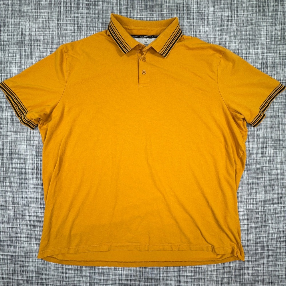 Shaquille O'Neal Men's Polo Shirt XLG Striped Collar Short Sleeve Gold Size 4XL